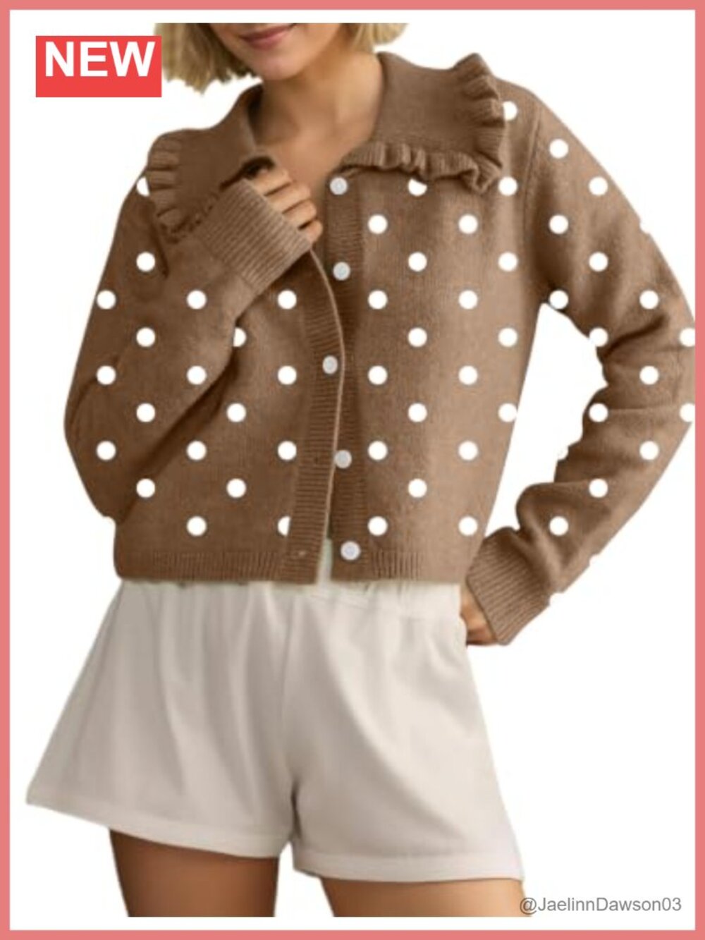 Ruffle Collar Button Up Cardigan Sweater Preppy Lightweight Knit